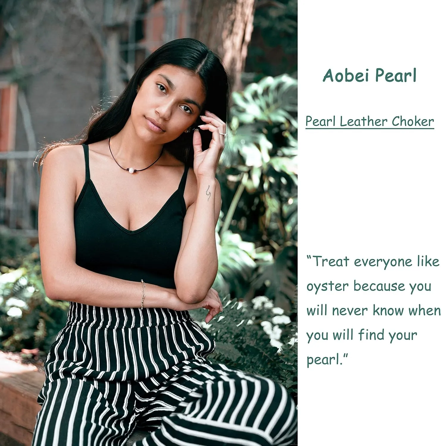 Aobei Pearl Handmade Single Cultured Freshwater Pearl Choker Necklace for Women Genuine Leather Jewelry Glaze Ball Necklace Gift for Her