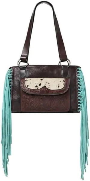 ARIAT Women's Willa Collection Conceal Carry Satchel with Calf Hair and Turquoise Fringe