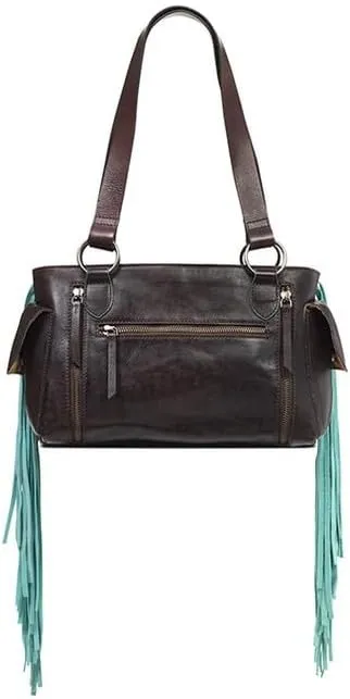 ARIAT Women's Willa Collection Conceal Carry Satchel with Calf Hair and Turquoise Fringe