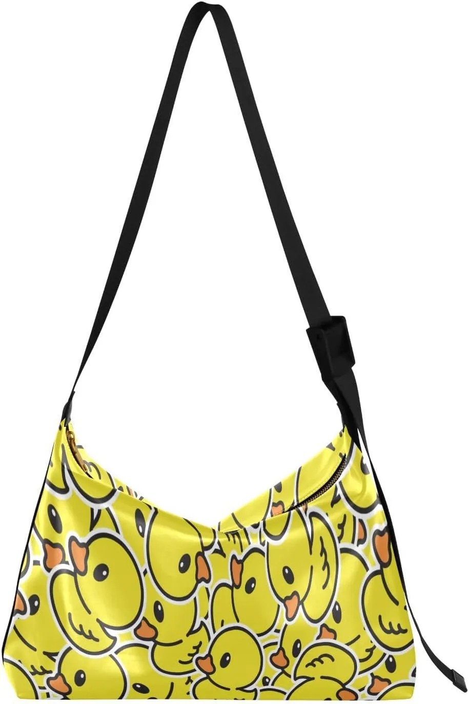 Art Cute Yellow Duck Hobo Crossbody Bags for Women Leather Large Shoulder Bag Cross Body Interesting Trendy Womens Tote Bags Handbag for Travel Shopping