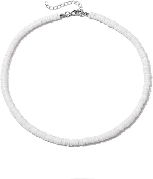 ATIMIGO White Puka Shell Hawaiian Cowrie Shell Pearl Beach Choker Handmade Adjustable Summer Clavicle Necklace - Surfer Jewelry for Women & Men