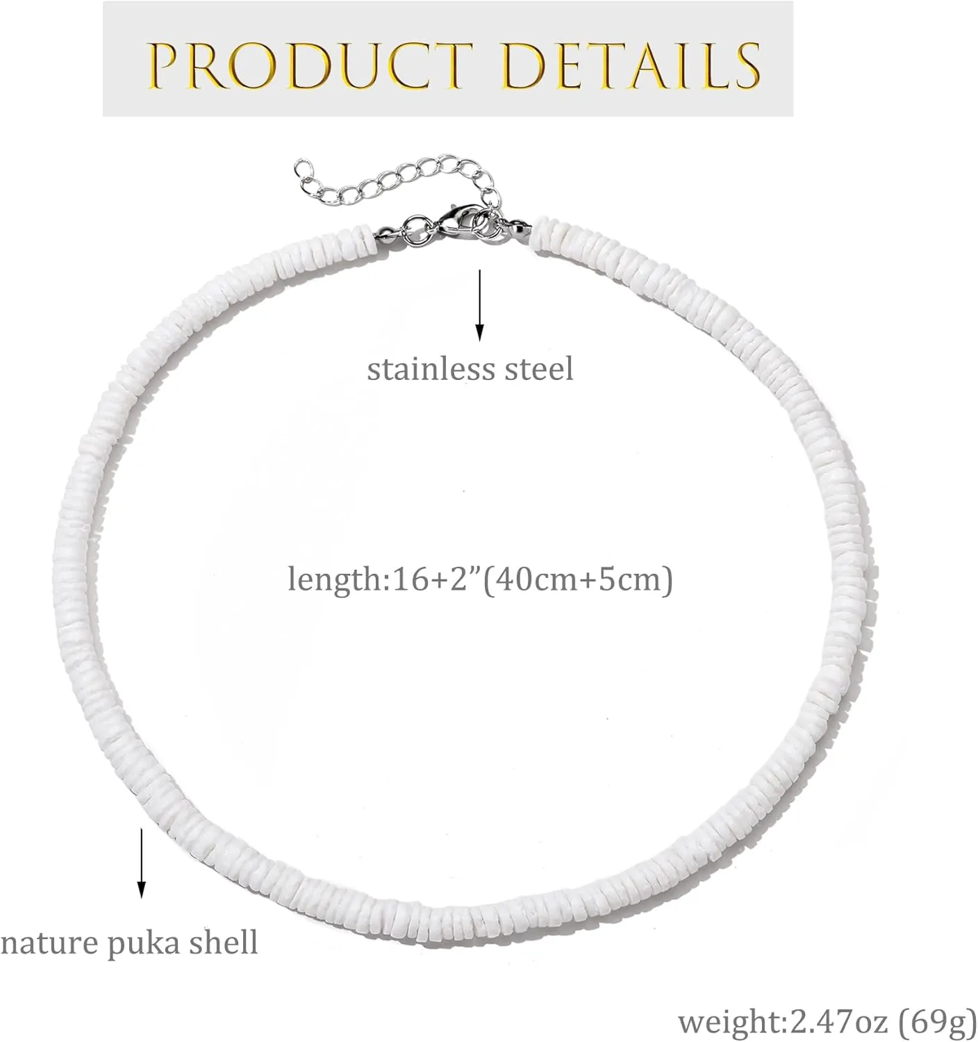 ATIMIGO White Puka Shell Hawaiian Cowrie Shell Pearl Beach Choker Handmade Adjustable Summer Clavicle Necklace - Surfer Jewelry for Women & Men