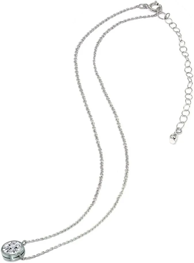 B. BRILLIANT Cubic Zirconia Necklace for Women Solitaire Bezel Sterling Silver CZ Chokers Bridesmaids Fashion Stacking Trendy Birthday