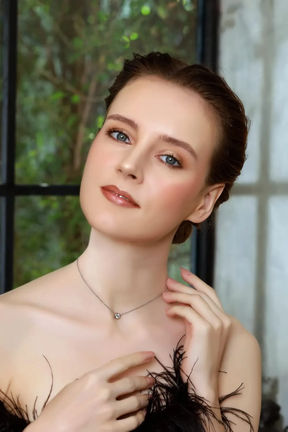 B. BRILLIANT Cubic Zirconia Necklace for Women Solitaire Bezel Sterling Silver CZ Chokers Bridesmaids Fashion Stacking Trendy Birthday