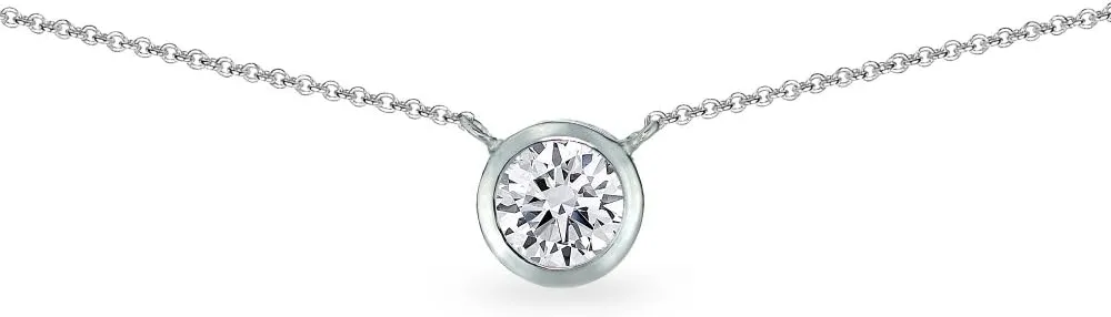 B. BRILLIANT Cubic Zirconia Necklace for Women Solitaire Bezel Sterling Silver CZ Chokers Bridesmaids Fashion Stacking Trendy Birthday