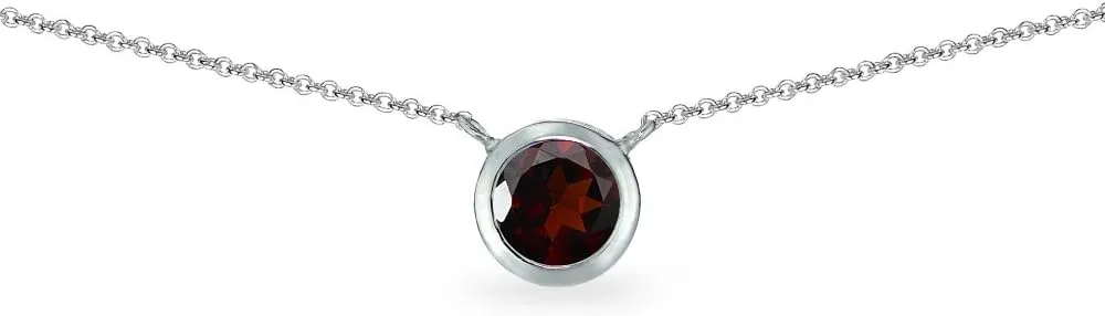 B. BRILLIANT Red Necklace for Women 6mm Round Solitaire Bezel Genuine Garnet Gemstone Sterling Silver Chokers Bridesmaids Fashion Stacking Trendy Birthday