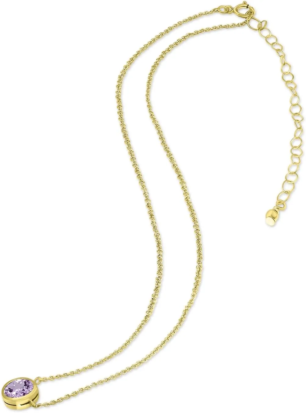 B. BRILLIANT Yellow Gold Flashed Sterling Silver Amethyst 6mm Round Bezel-Set Dainty Choker Necklace