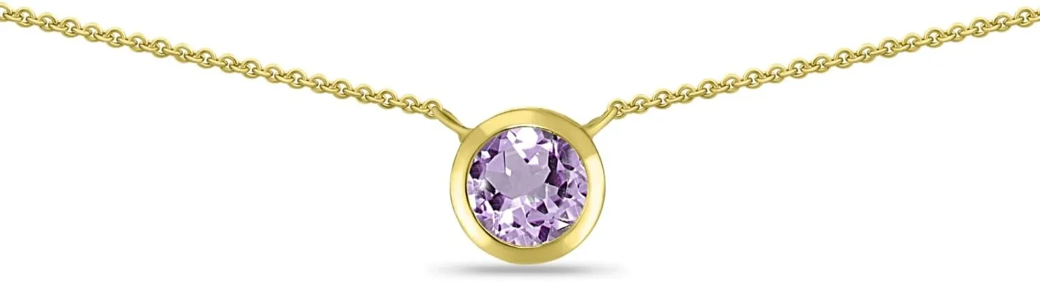 B. BRILLIANT Yellow Gold Flashed Sterling Silver Amethyst 6mm Round Bezel-Set Dainty Choker Necklace