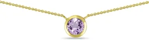 B. BRILLIANT Yellow Gold Flashed Sterling Silver Amethyst 6mm Round Bezel-Set Dainty Choker Necklace