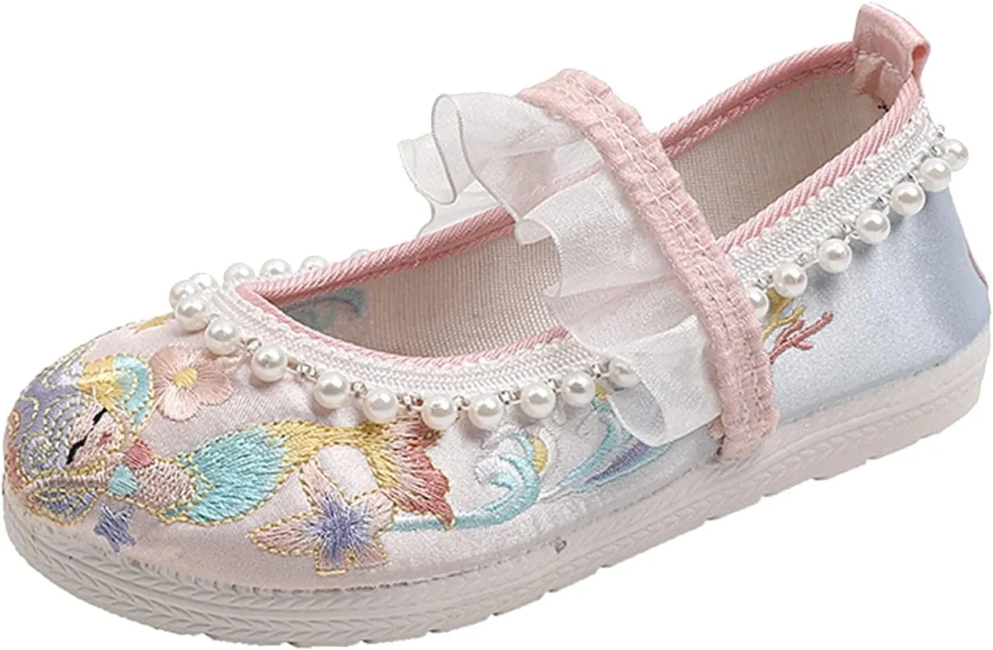 Baby Girls Canvas Beaded Dress Shoes Cute Fashion Ankle Sandals Flat Non Slip Toddler Footbed Strap Casual Shoes Ballet