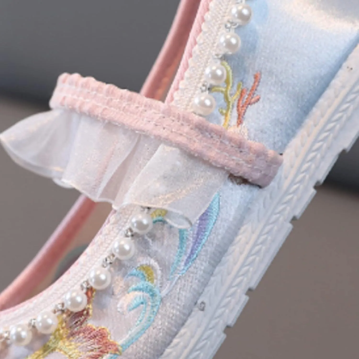Baby Girls Canvas Beaded Dress Shoes Cute Fashion Ankle Sandals Flat Non Slip Toddler Footbed Strap Casual Shoes Ballet