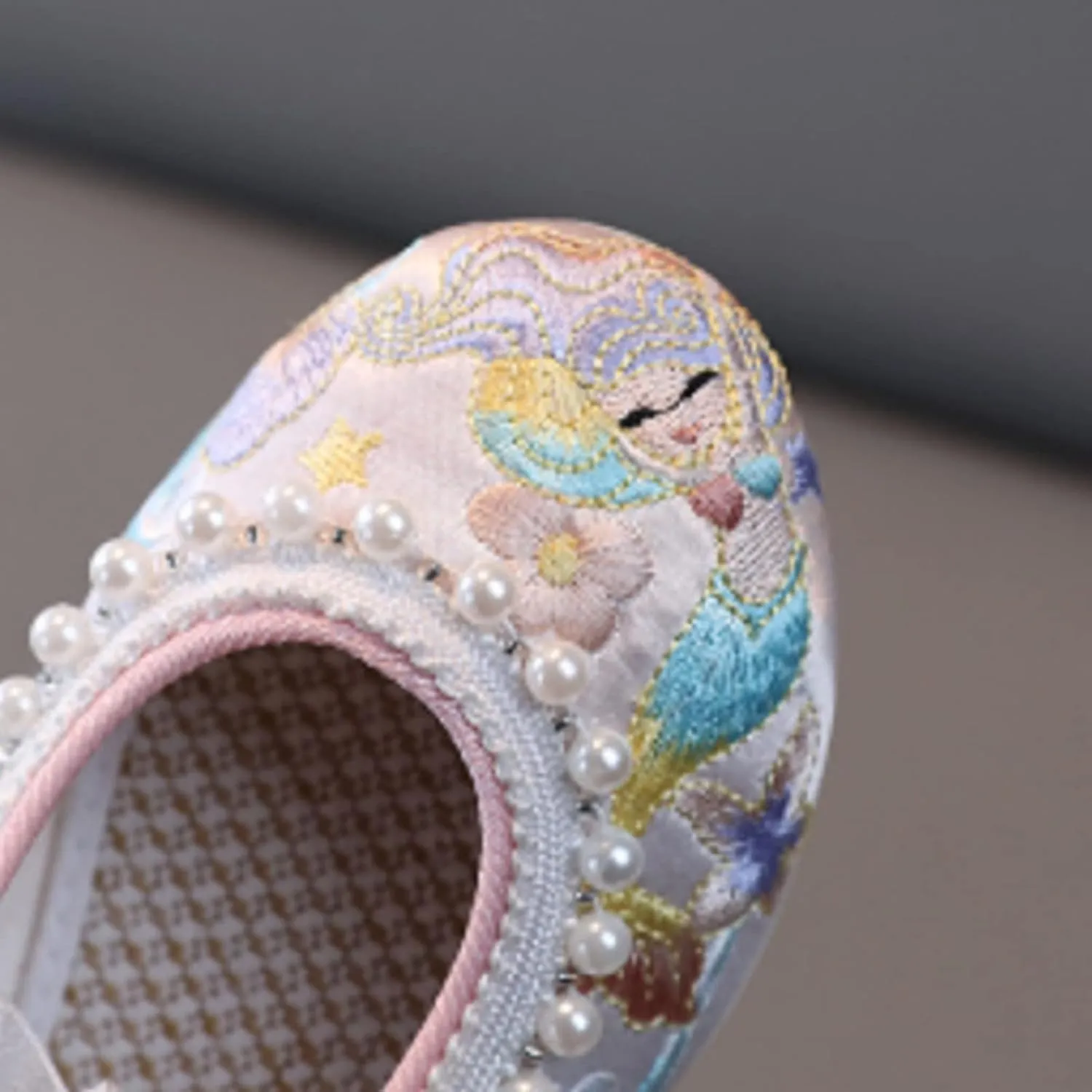 Baby Girls Canvas Beaded Dress Shoes Cute Fashion Ankle Sandals Flat Non Slip Toddler Footbed Strap Casual Shoes Ballet