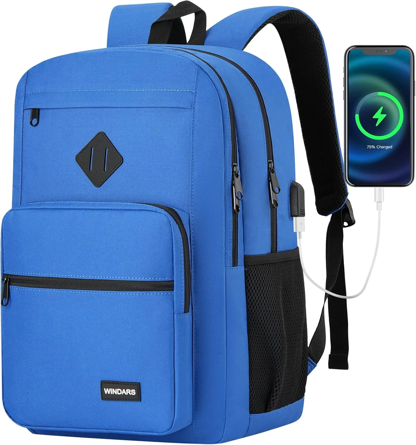 Backpack for Men Women, Durable Casual School Backpacks Teens Boys and Girls Classic 15.6 Inch Laptop Bookbag with USB Charger for College High School Work Travel (Dark Blue)