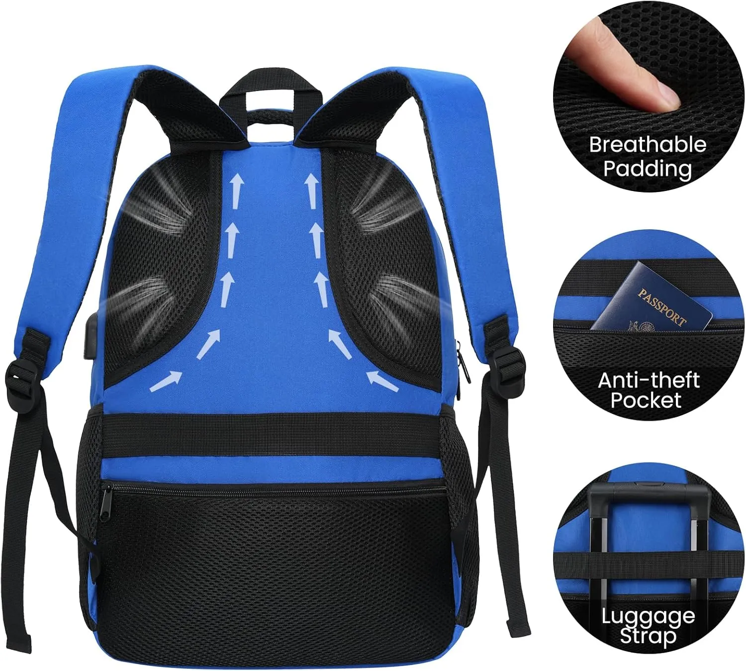 Backpack for Men Women, Durable Casual School Backpacks Teens Boys and Girls Classic 15.6 Inch Laptop Bookbag with USB Charger for College High School Work Travel (Dark Blue)