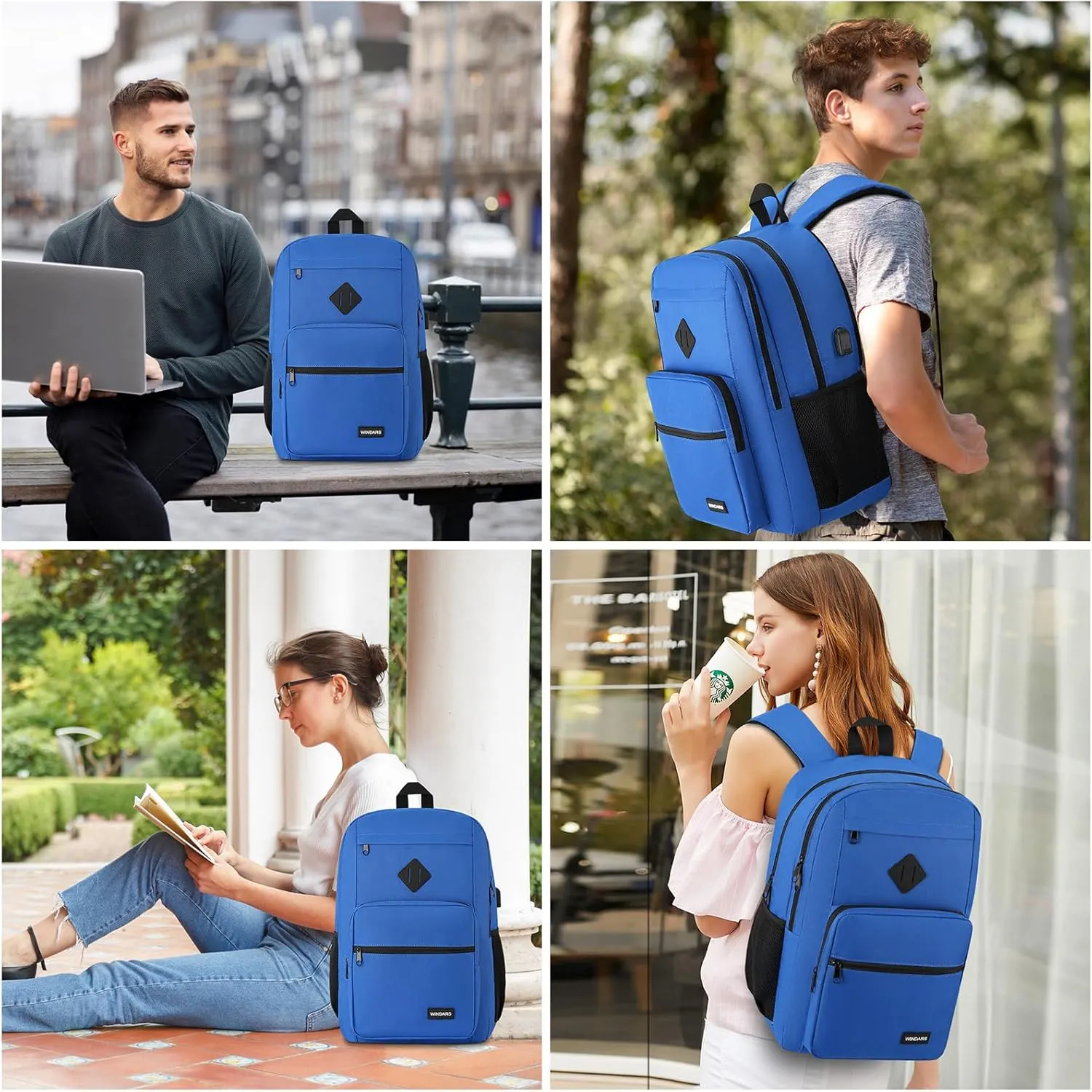 Backpack for Men Women, Durable Casual School Backpacks Teens Boys and Girls Classic 15.6 Inch Laptop Bookbag with USB Charger for College High School Work Travel (Dark Blue)