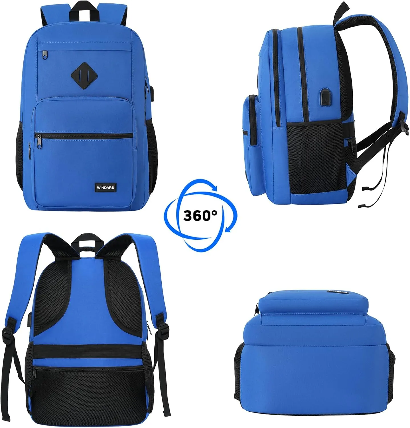 Backpack for Men Women, Durable Casual School Backpacks Teens Boys and Girls Classic 15.6 Inch Laptop Bookbag with USB Charger for College High School Work Travel (Dark Blue)