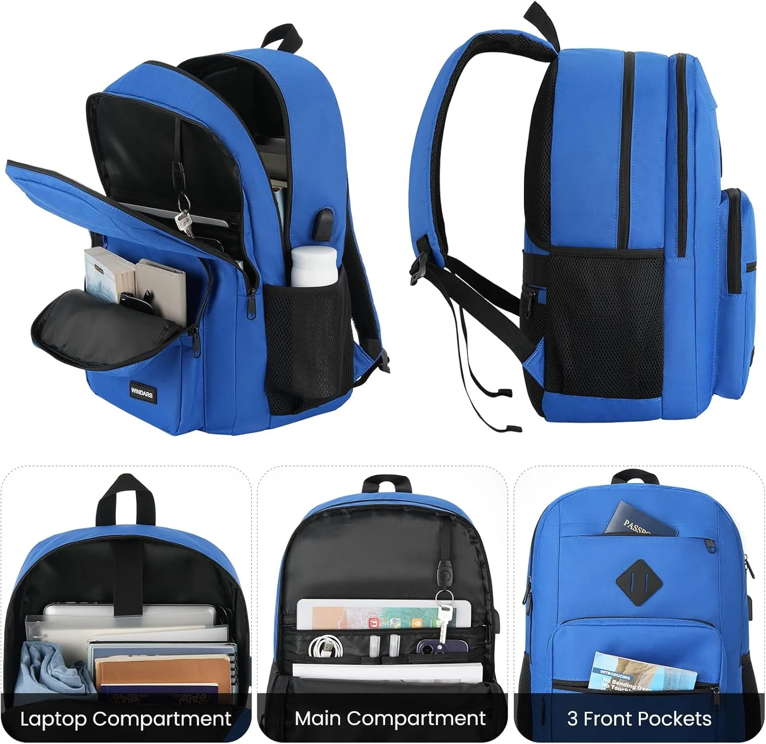Backpack for Men Women, Durable Casual School Backpacks Teens Boys and Girls Classic 15.6 Inch Laptop Bookbag with USB Charger for College High School Work Travel (Dark Blue)