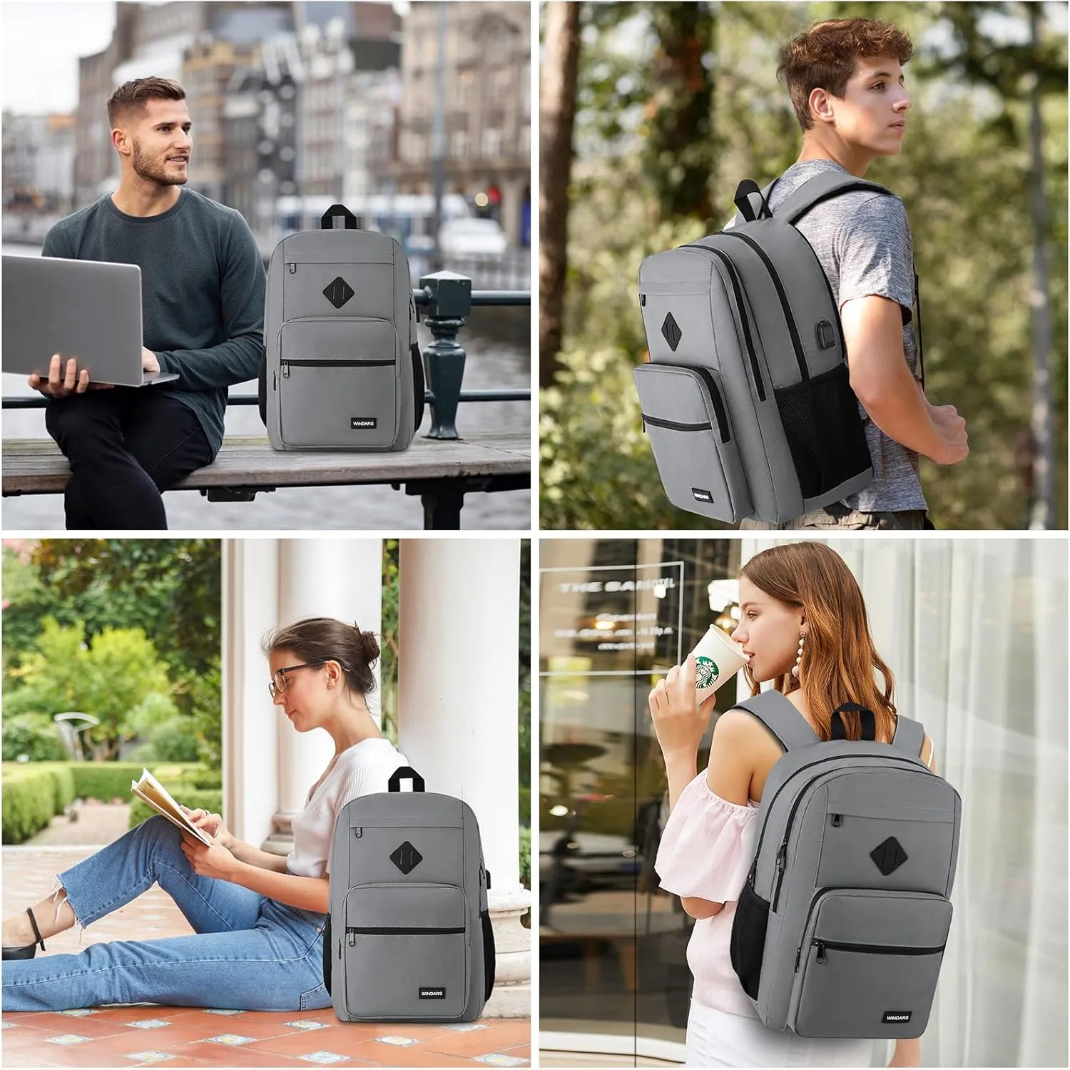 Backpack for Men Women, Durable Casual School Backpacks Teens Boys and Girls Classic 15.6 Inch Laptop Bookbag with USB Charger for College High School Work Travel (Dark Gray)