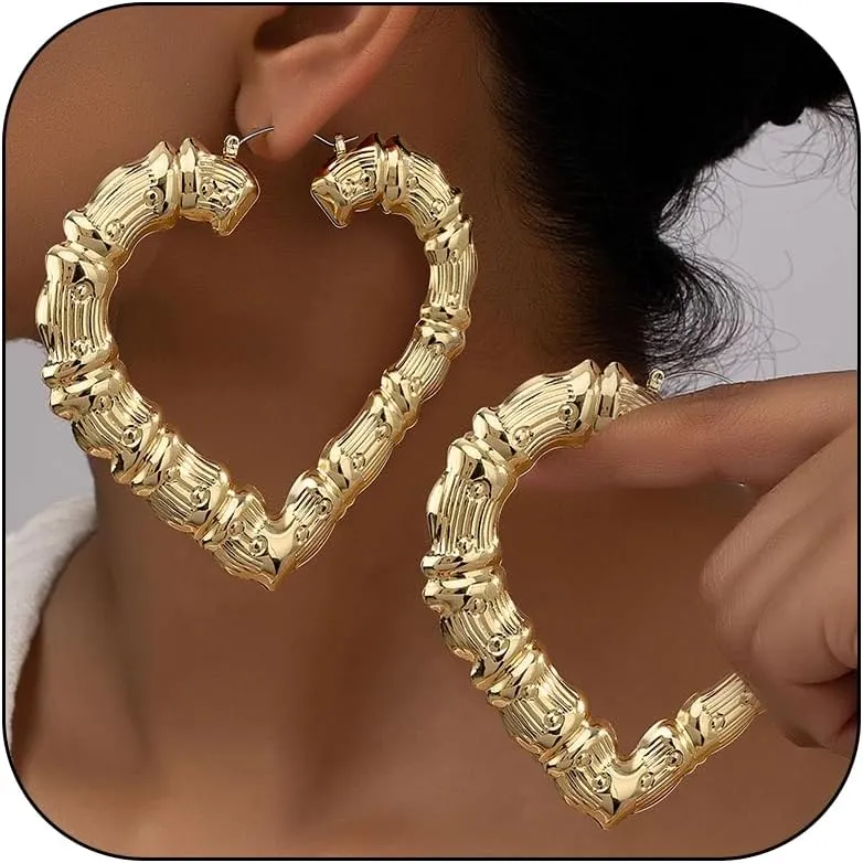 Bamboo Earrings for Women 90s Outfits for Women Large Gold Bamboo Hoop Earrings Hip Hop 80s 90s Jewelry Gifts Party Custom Accessories