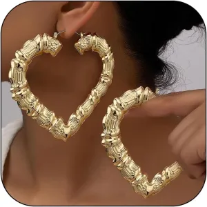 Bamboo Earrings for Women 90s Outfits for Women Large Gold Bamboo Hoop Earrings Hip Hop 80s 90s Jewelry Gifts Party Custom Accessories
