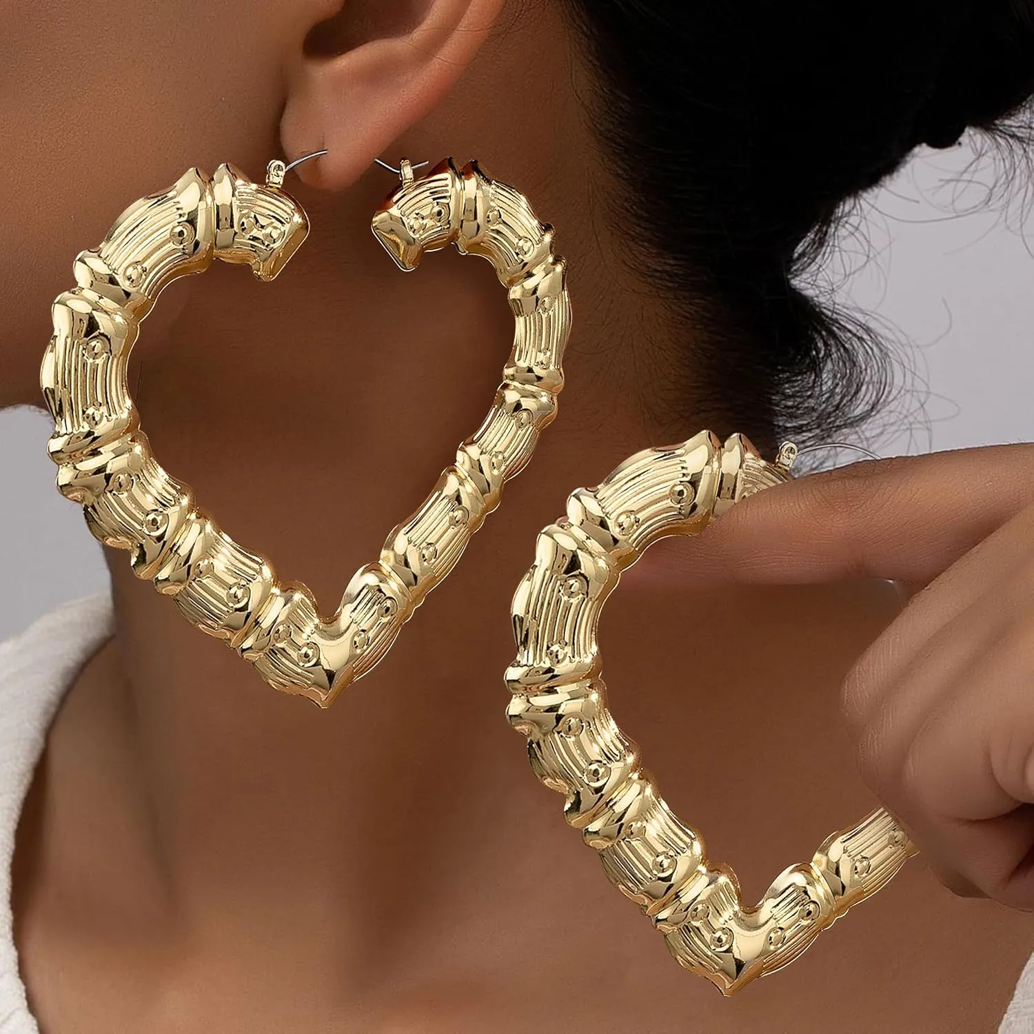 Bamboo Earrings for Women 90s Outfits for Women Large Gold Bamboo Hoop Earrings Hip Hop 80s 90s Jewelry Gifts Party Custom Accessories