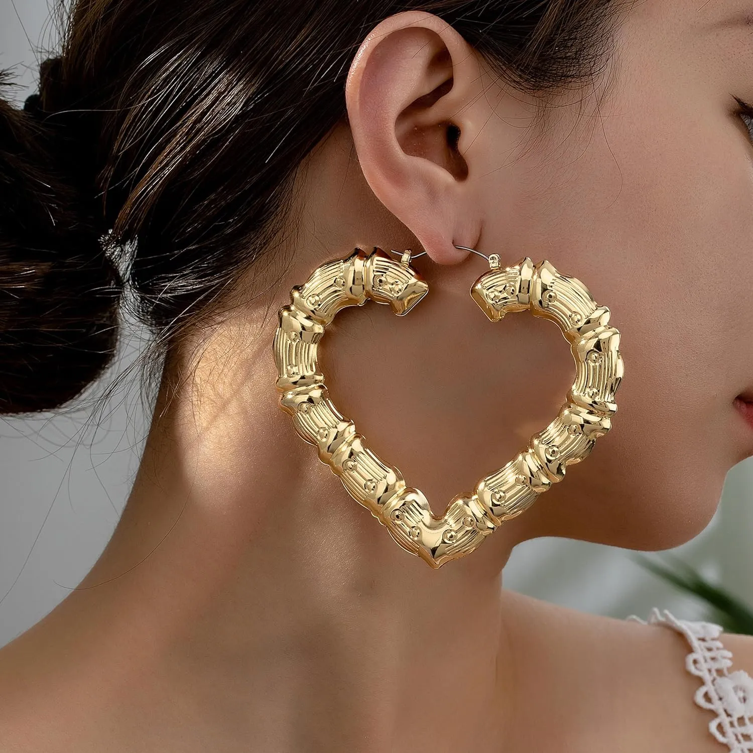 Bamboo Earrings for Women 90s Outfits for Women Large Gold Bamboo Hoop Earrings Hip Hop 80s 90s Jewelry Gifts Party Custom Accessories