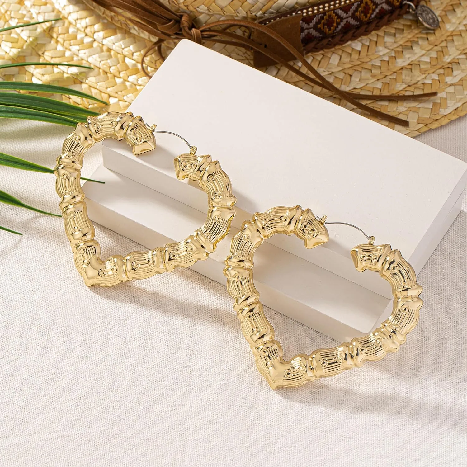 Bamboo Earrings for Women 90s Outfits for Women Large Gold Bamboo Hoop Earrings Hip Hop 80s 90s Jewelry Gifts Party Custom Accessories