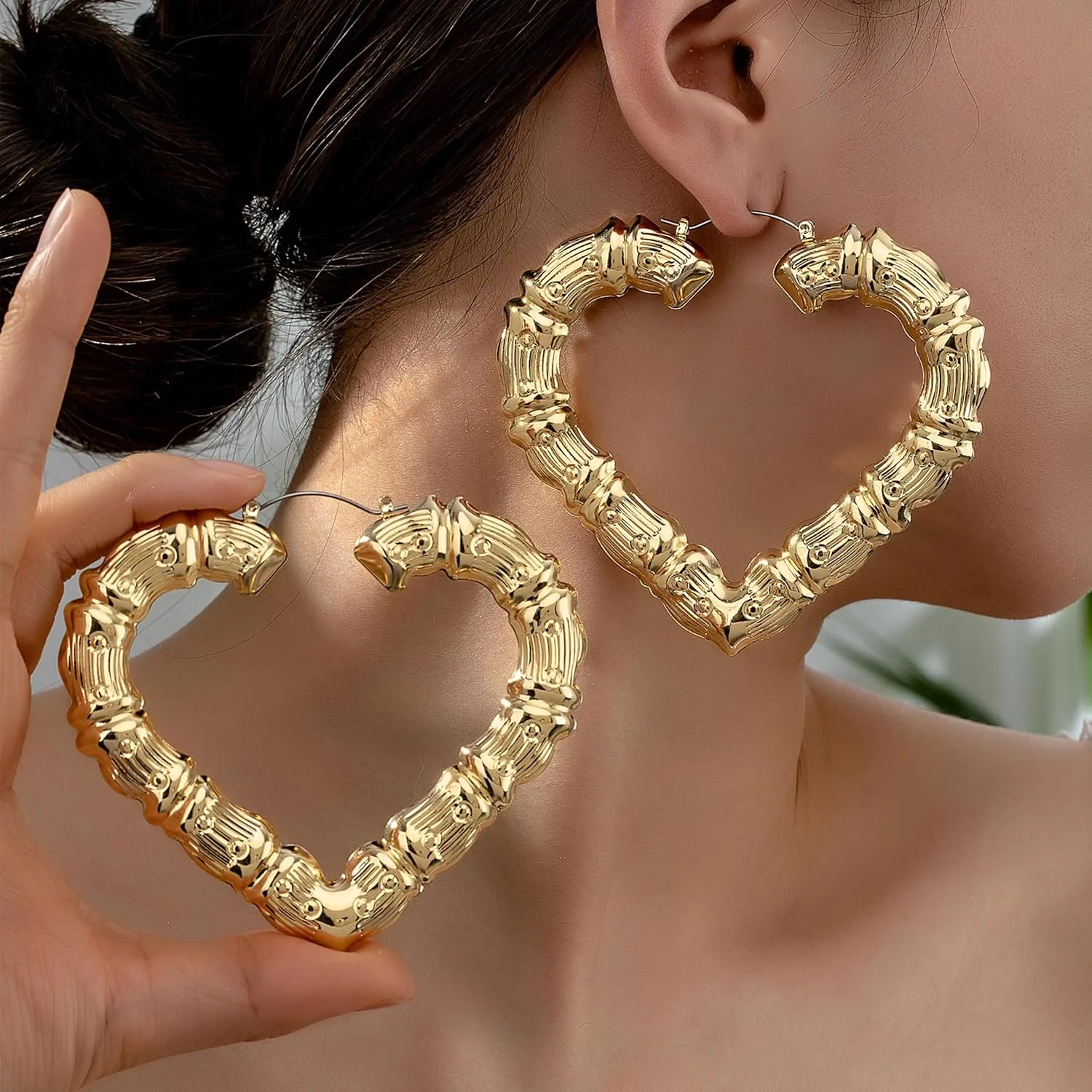 Bamboo Earrings for Women 90s Outfits for Women Large Gold Bamboo Hoop Earrings Hip Hop 80s 90s Jewelry Gifts Party Custom Accessories