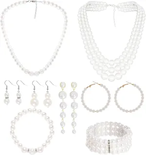 baotongle 12pcs Pearl Necklace and Earrings Set for Women Pearl Jewelry Set Faux Necklace Earrings Simulated Bracelets for Wedding Party Gift