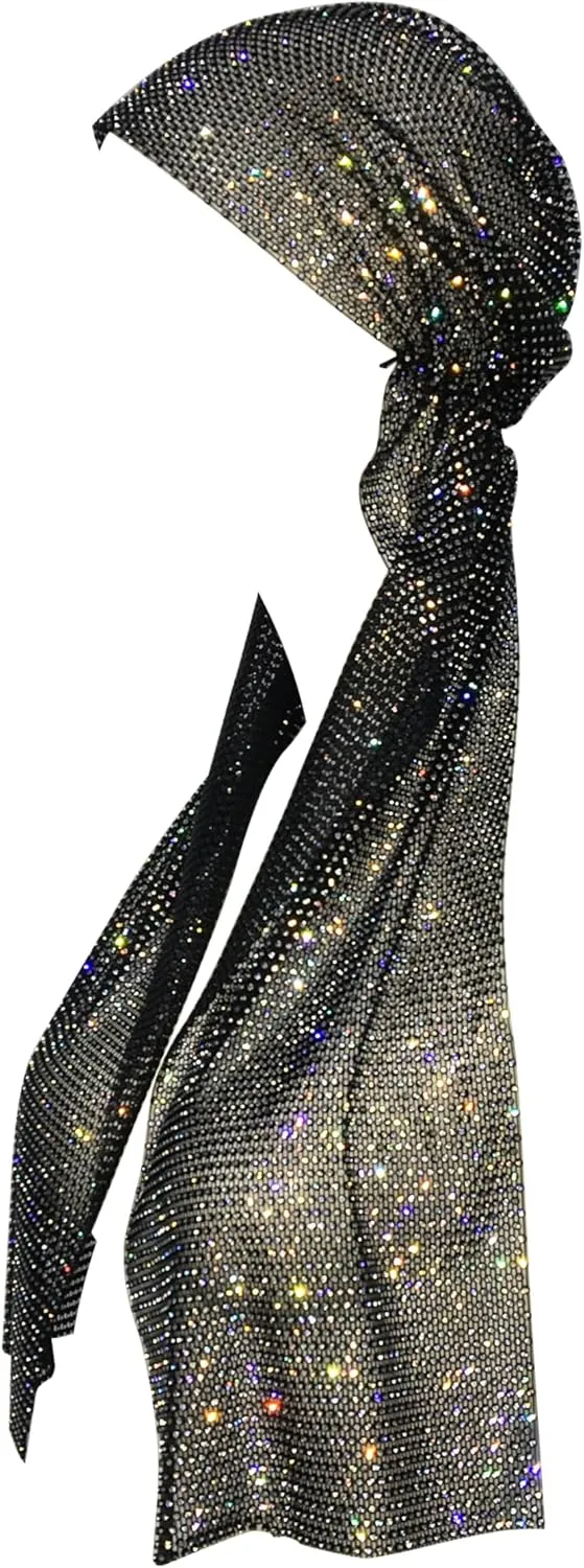 BaronHong Mesh Headwraps Glitter Rhinestone Hairbands Elastic Crystal Turban Nightclub Rave Party Scarf Sparkle Jewelry