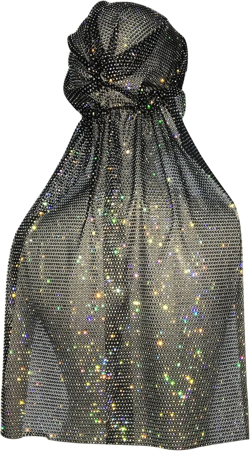 BaronHong Mesh Headwraps Glitter Rhinestone Hairbands Elastic Crystal Turban Nightclub Rave Party Scarf Sparkle Jewelry