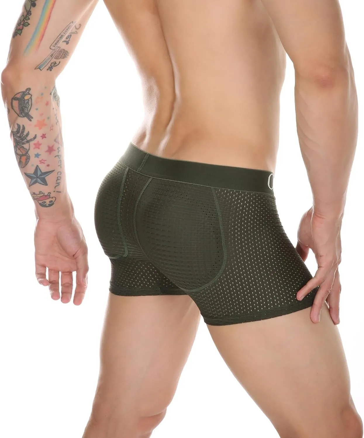 BaronHong Mesh Mens Underwear Boxer Back Mens Padded Enhancing Breathable Mesh Underwear Boxer with Hip Pad