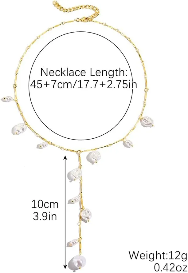 Baroque Pearl Necklaces for Women Dainty irregularity Pearl Pendant Necklace Vintage Y Shaped Necklace Chunky Gold Necklaces Birthday Wedding Jewelry