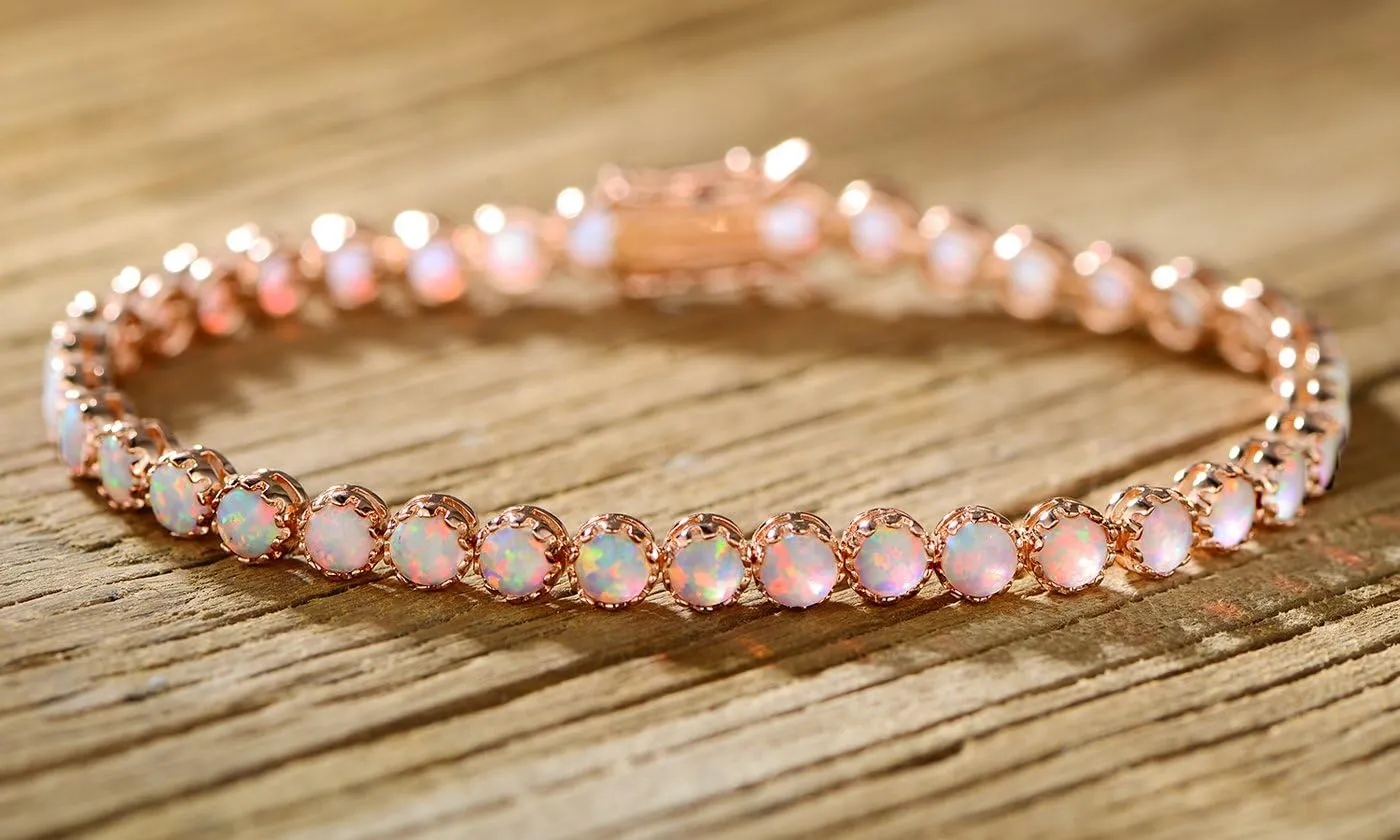 Barzel 18K Gold Plated Crown Created Opal Bracelet Tennis