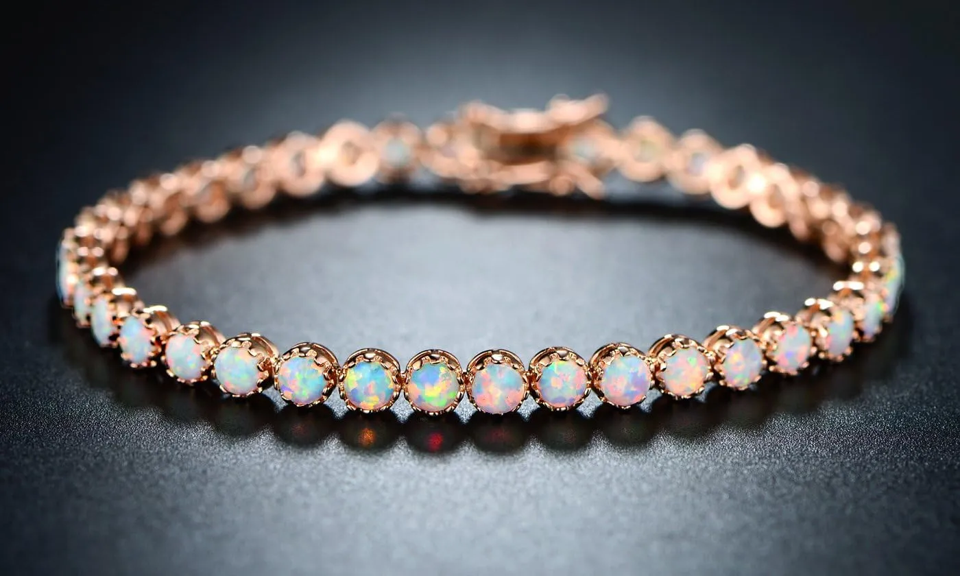 Barzel 18K Gold Plated Crown Created Opal Bracelet Tennis