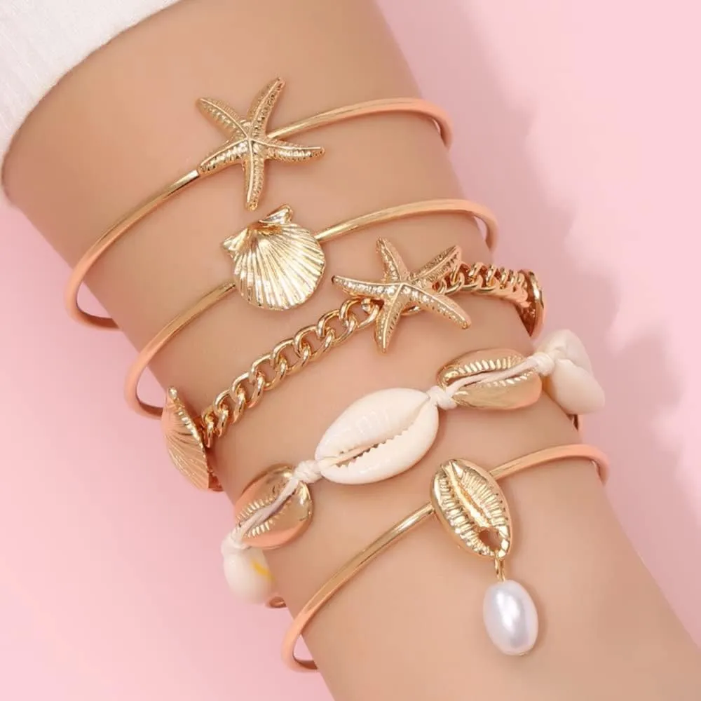 Beach Jewlery for Women Shell Starfish Charm Bracelets Summer Stuff Beaded Boho Bracelet Surfer Beachy Seashell Vacation Accessories