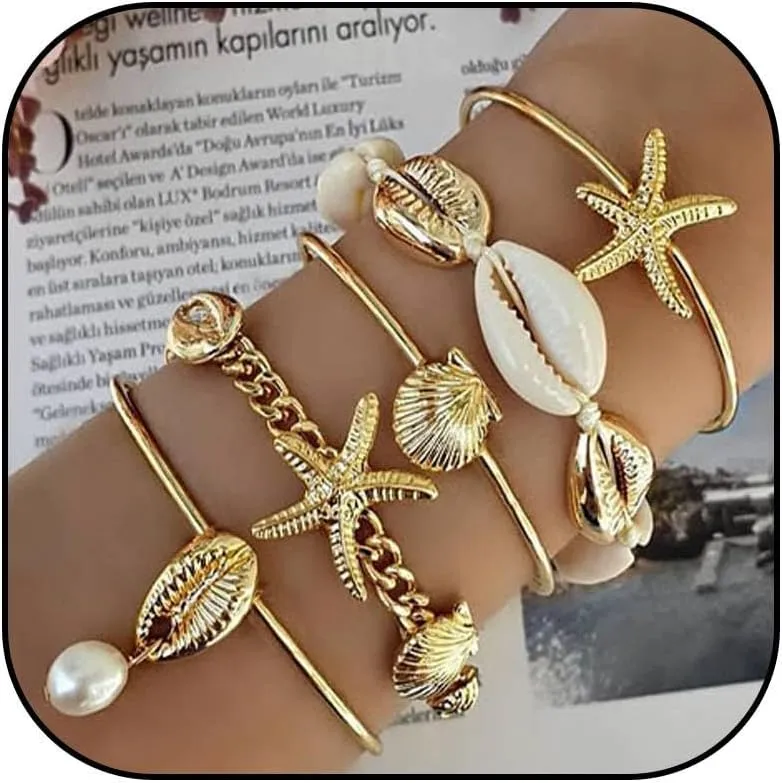 Beach Jewlery for Women Shell Starfish Charm Bracelets Summer Stuff Beaded Boho Bracelet Surfer Beachy Seashell Vacation Accessories