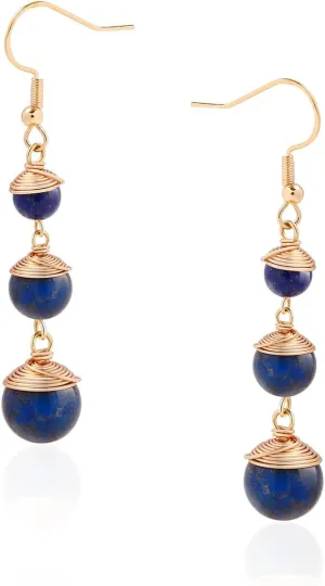 Beaded Dangle Earrings - Wire Wrapped Stone Lapis Lazuli Dangle Crystal Earrings Healing Crystal Earrings - Handmade Earrings For Women