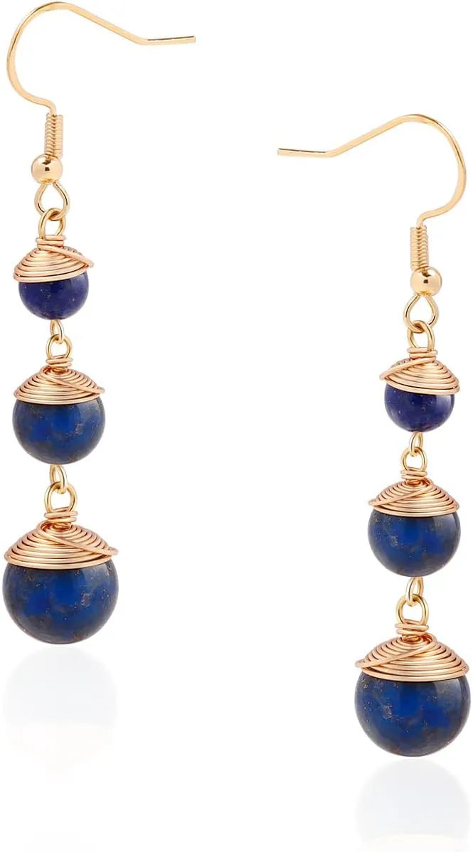 Beaded Dangle Earrings - Wire Wrapped Stone Lapis Lazuli Dangle Crystal Earrings Healing Crystal Earrings - Handmade Earrings For Women