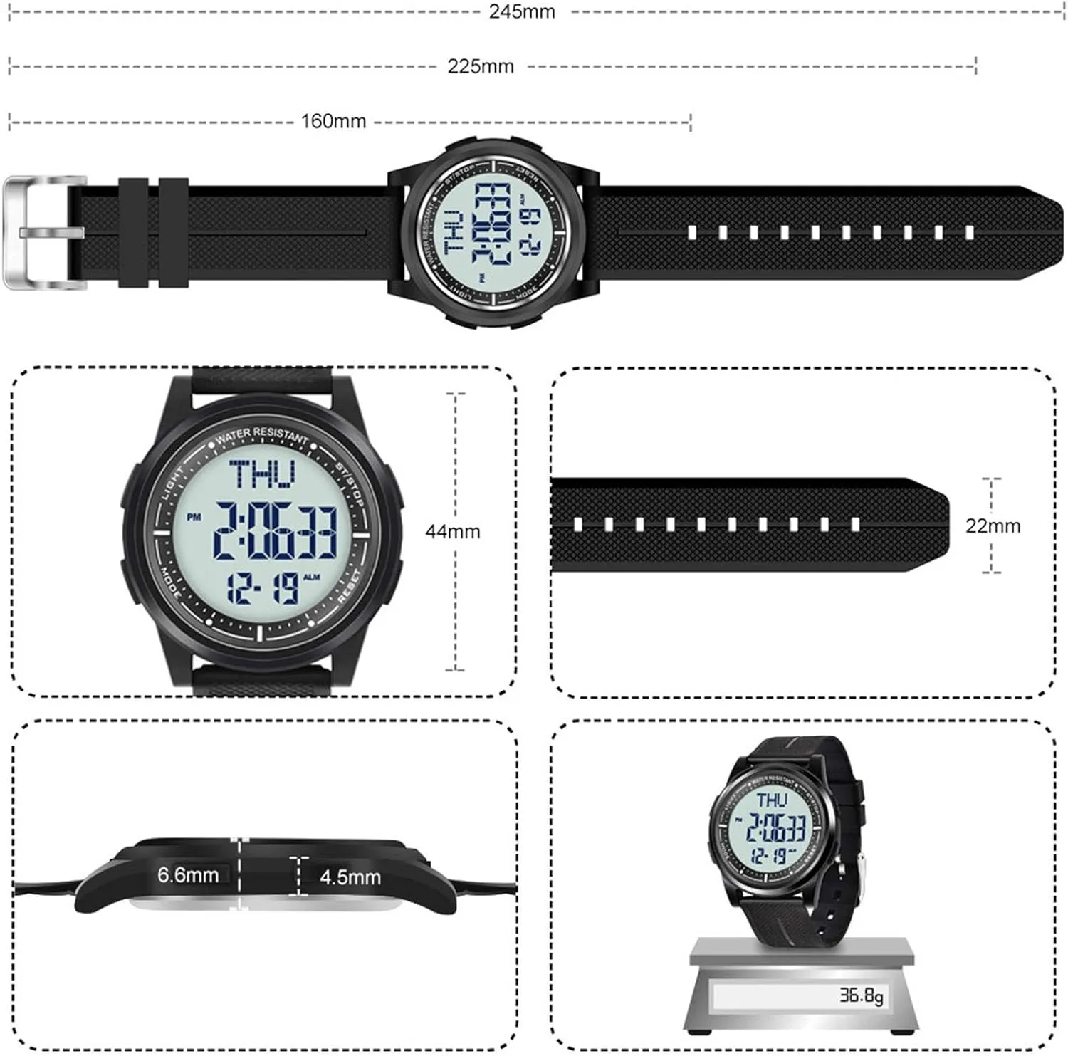 Beeasy Digital Watch Waterproof with Stopwatch Alarm Countdown Dual Time, Ultra-Thin Super Wide-Angle Display Digital Wrist Watches for Men Women