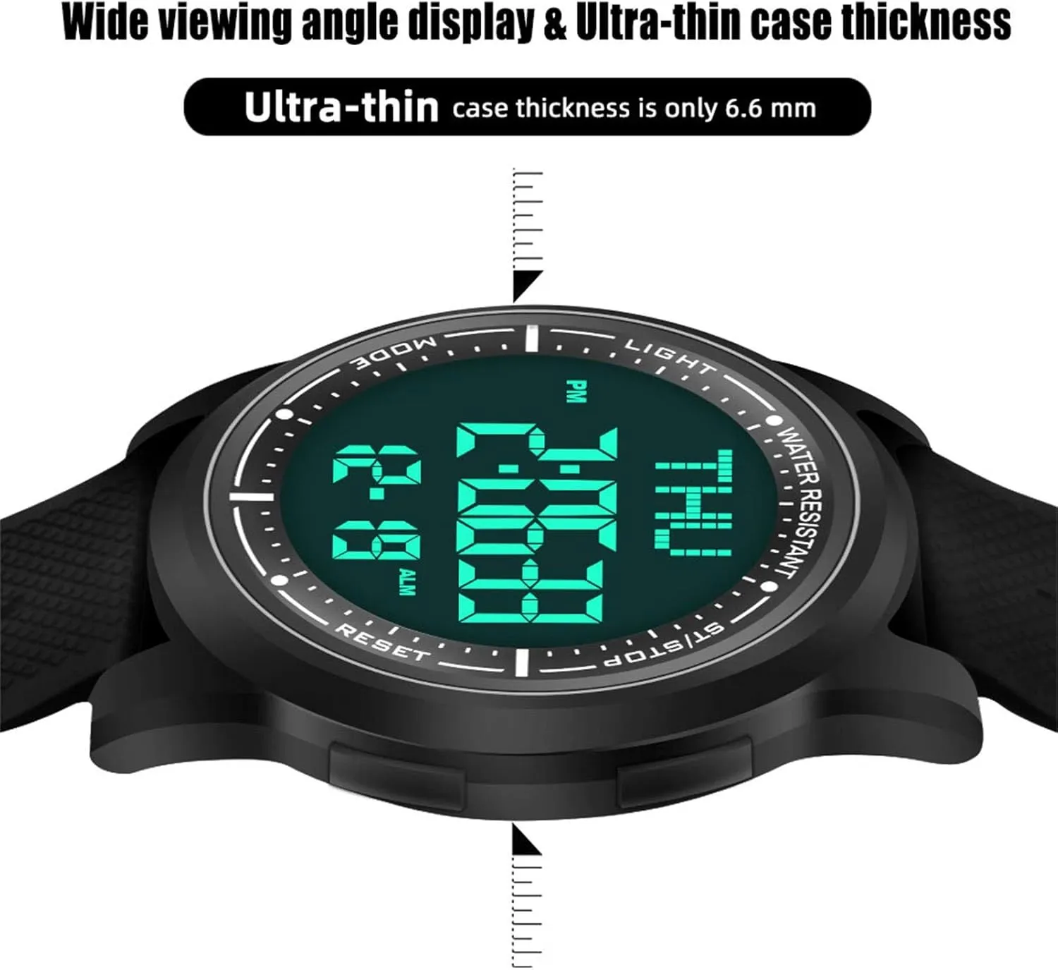 Beeasy Digital Watch Waterproof with Stopwatch Alarm Countdown Dual Time, Ultra-Thin Super Wide-Angle Display Digital Wrist Watches for Men Women