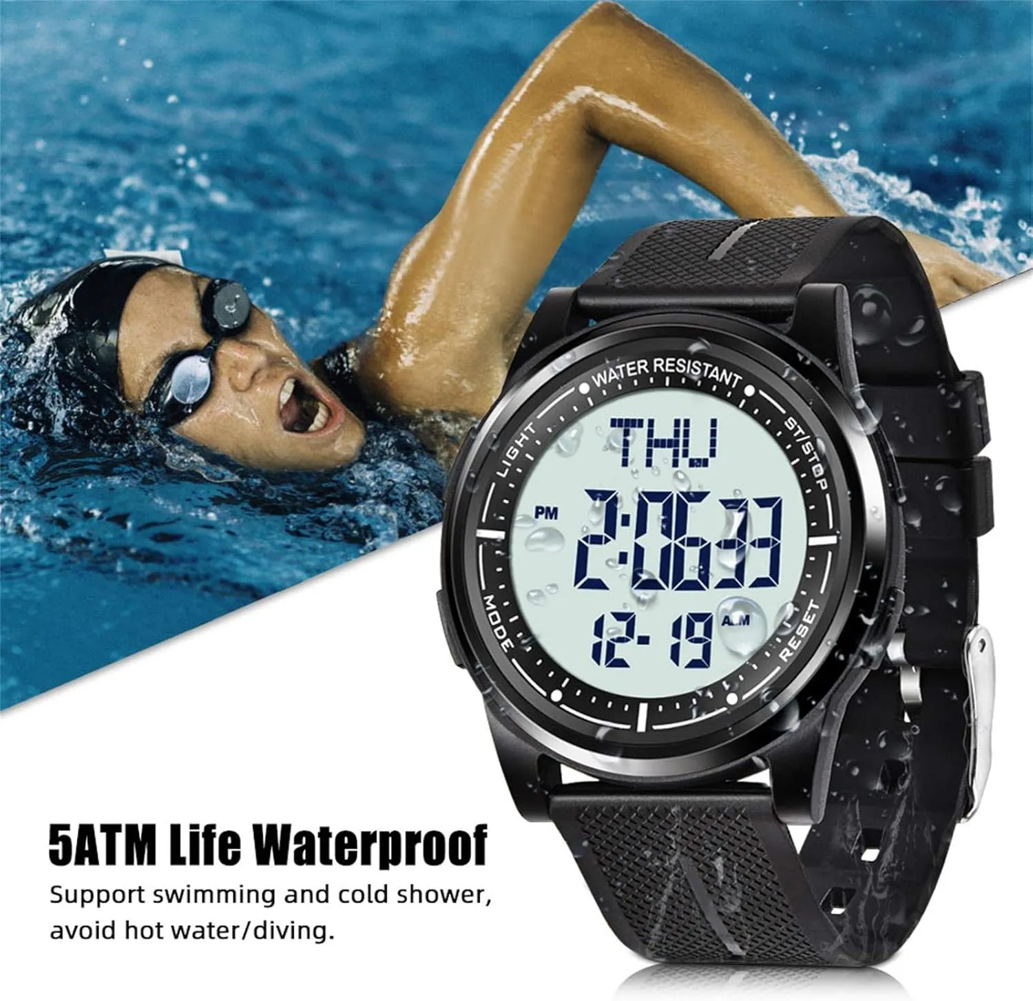 Beeasy Digital Watch Waterproof with Stopwatch Alarm Countdown Dual Time, Ultra-Thin Super Wide-Angle Display Digital Wrist Watches for Men Women