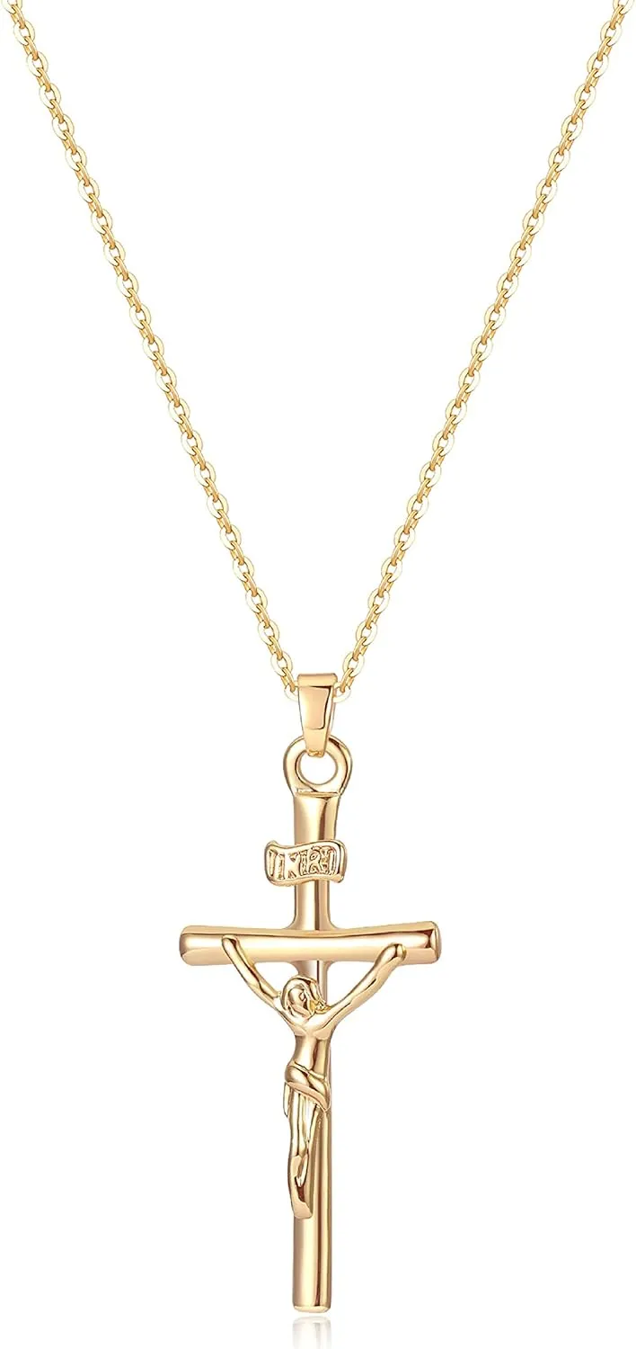 Befettly Cross Pendant Necklaces For Women Dainty Handmade 18k Plated Gold Chain Necklace Simple Coin CZ Triangle Jewelry Choker