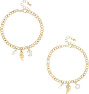 Best Friend Bracelets for 2 | Star and Moon Pearl Beaded Matching Friendship Bracelets | Friendship Bracelets Jewelry Gifts for Women Couples
