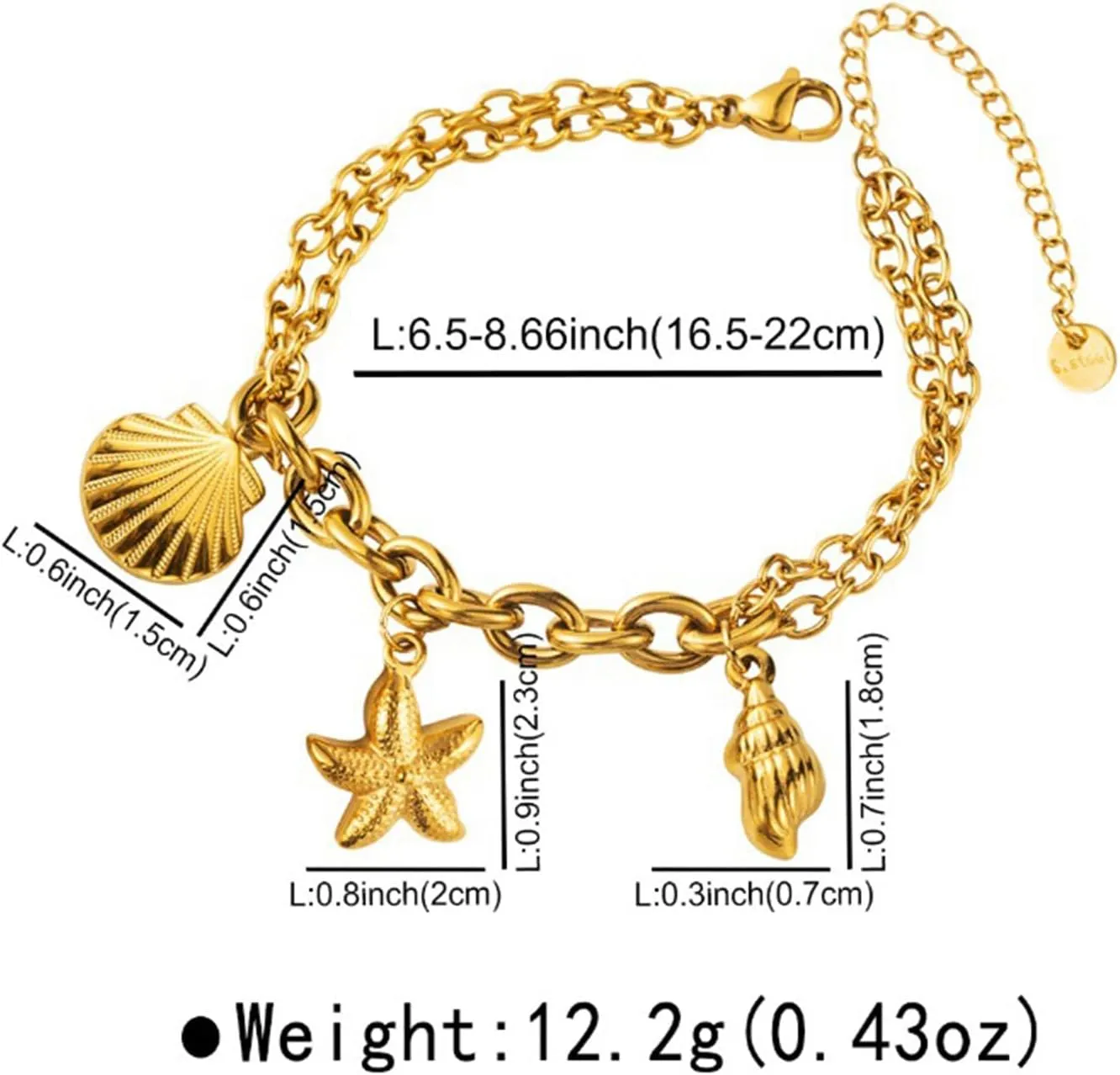 Bi&Yamigeo Gold Ocean Charm Link Bracelets for Women Adjustable Seashell Conch Seastar Turtle Dolphin Anchor Beach Jewelry