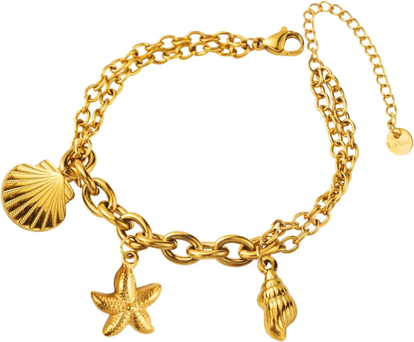 Bi&Yamigeo Gold Ocean Charm Link Bracelets for Women Adjustable Seashell Conch Seastar Turtle Dolphin Anchor Beach Jewelry