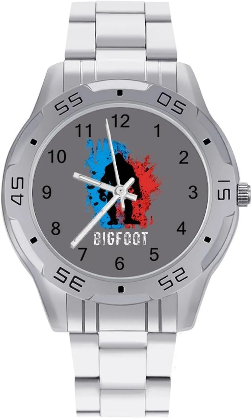 Bigfoot Blue and Red Classic Wrist Watches for Men Casual Business Dress Watch with Stainless Steel Band Work Party