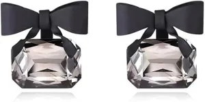 Black Bow Earrings for Women Trendy Rhinestone Dangling Sparkly Wedding Earrings for Brides Black Earring Bow Jewelry