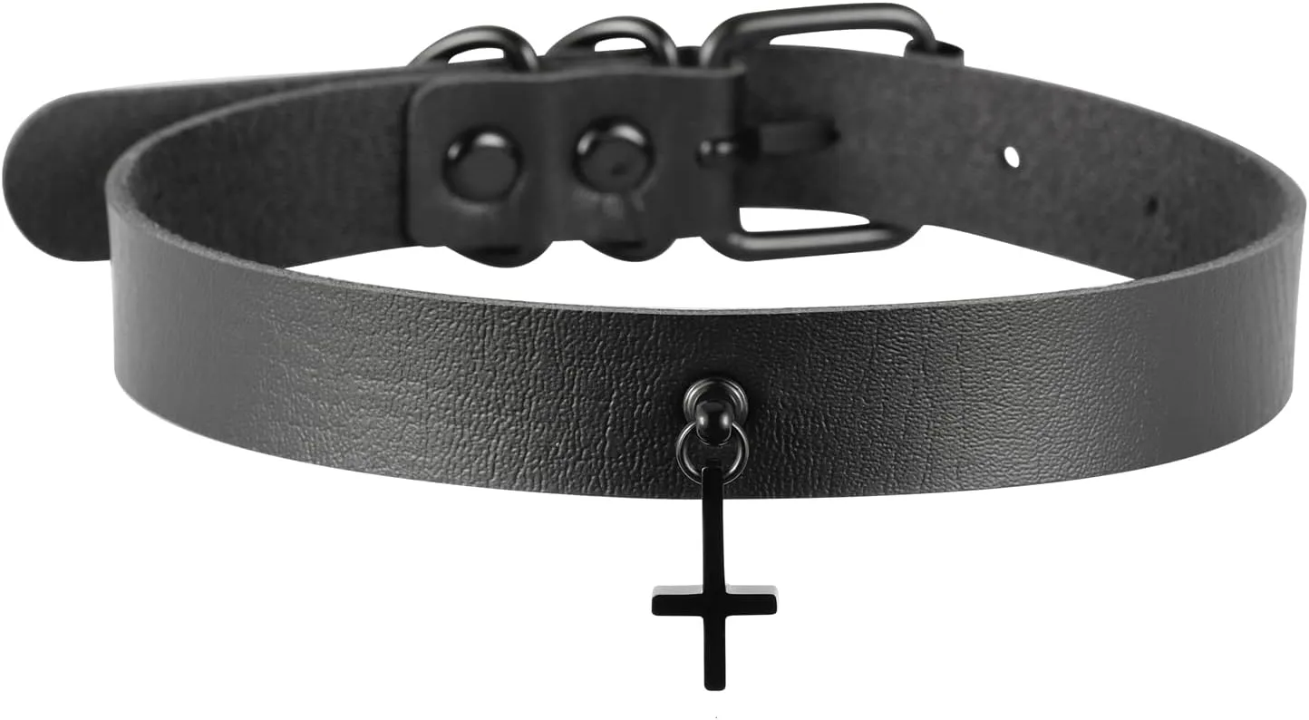 Black Choker Goth Necklace Pu Leather Choker Necklace for Women With Pendant Punk Emo Jewelry Gothic Collar Adjustable