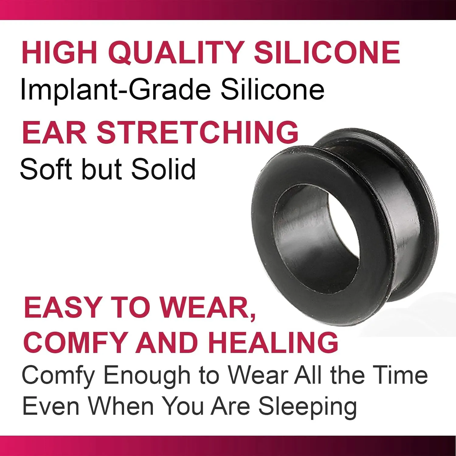 Black Implant grade sili Double Flare Tunnel Plug SI01 Ear Stretching Stretcher Piercing 2Pcs